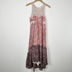 Free People Native Rose Pink Lace Bohemian Midi Patchwork Dress Size 6